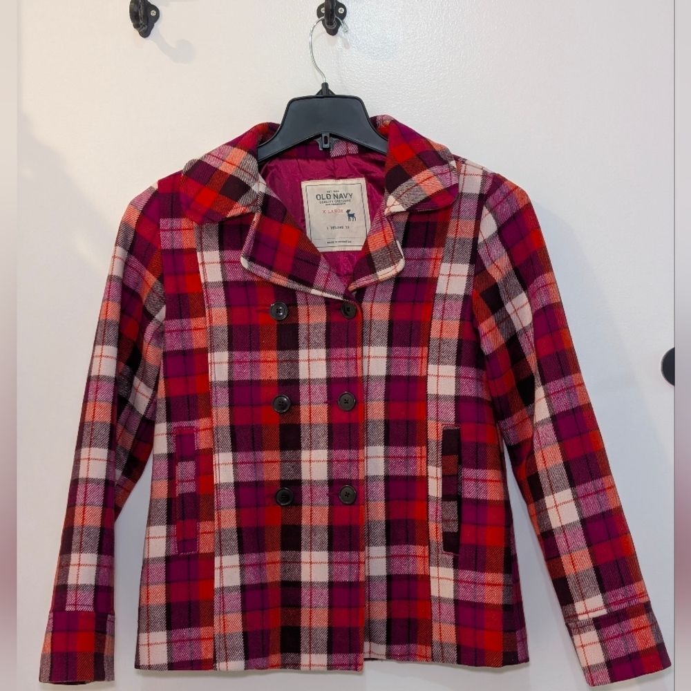 Vintage Y2K Old Navy Plaid Jacket Coat Girls XL Rory Gilmore